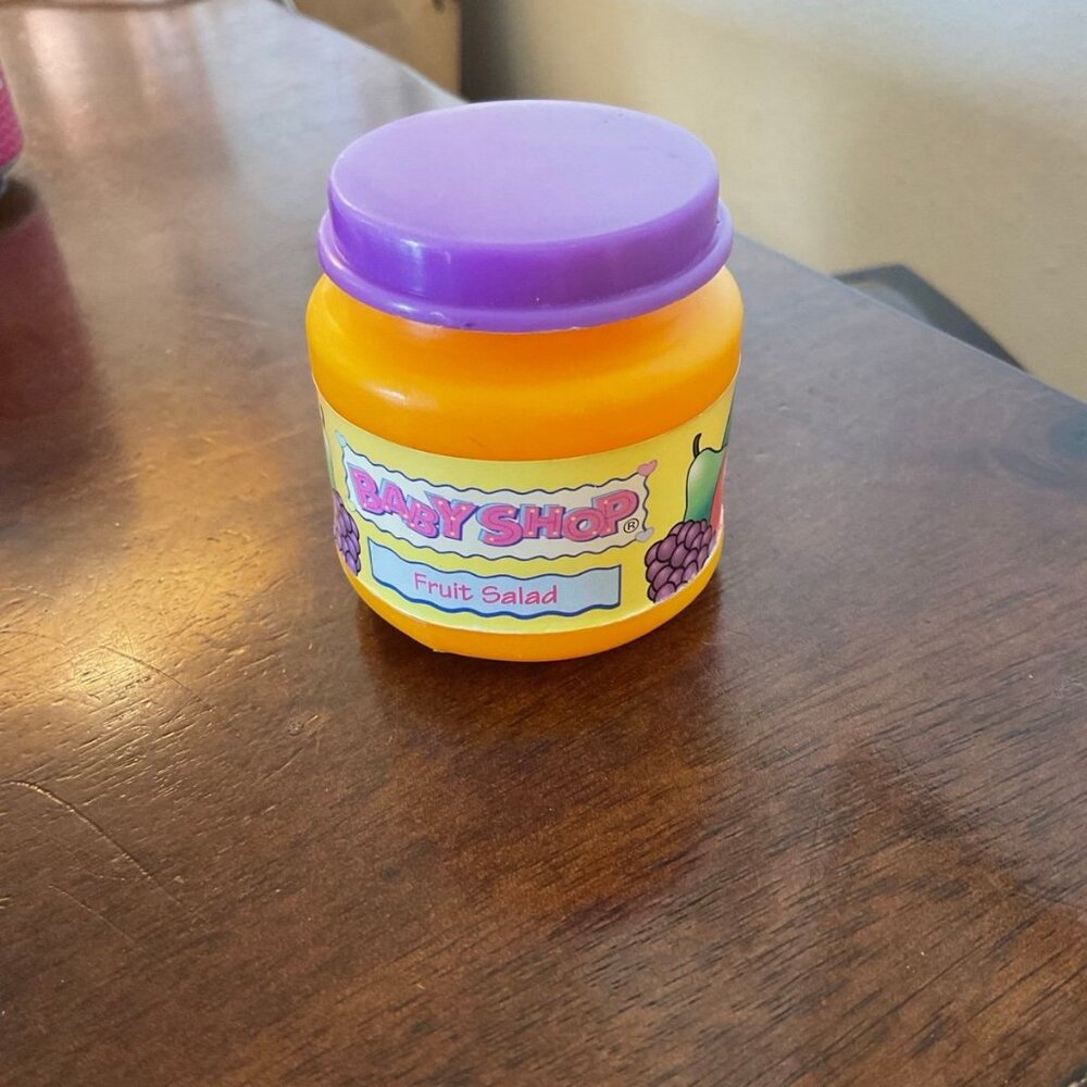 Vintage 1991 plastic toy baby food jar baby shop fruit salad